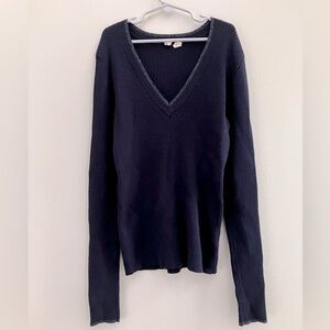 MOTH by Anthropologie V-neck Navy Ribbed Sweater Women’s S Long Sleeve Blue